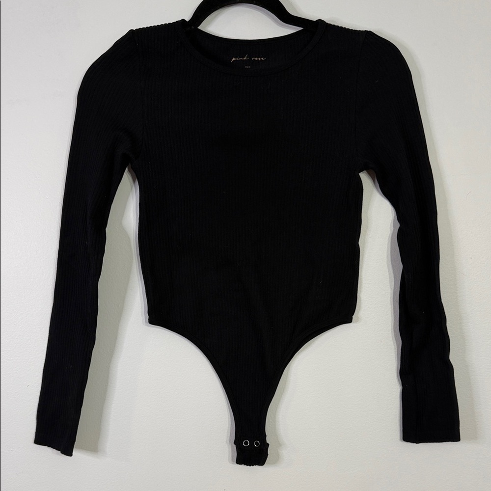 Pink Rose Ribbed Long Sleeve Bodysuit